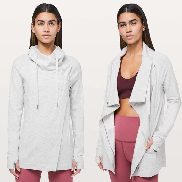 Lululemon Coast Easy Wrap Jacket Heathered Core Ultra Light Grey Cowl Neck (10) - Picture 1 of 11